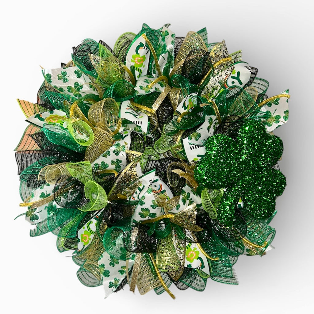 🍀 St. Patrick’s Day Mesh Wreath | 19–20 Inch 🍀