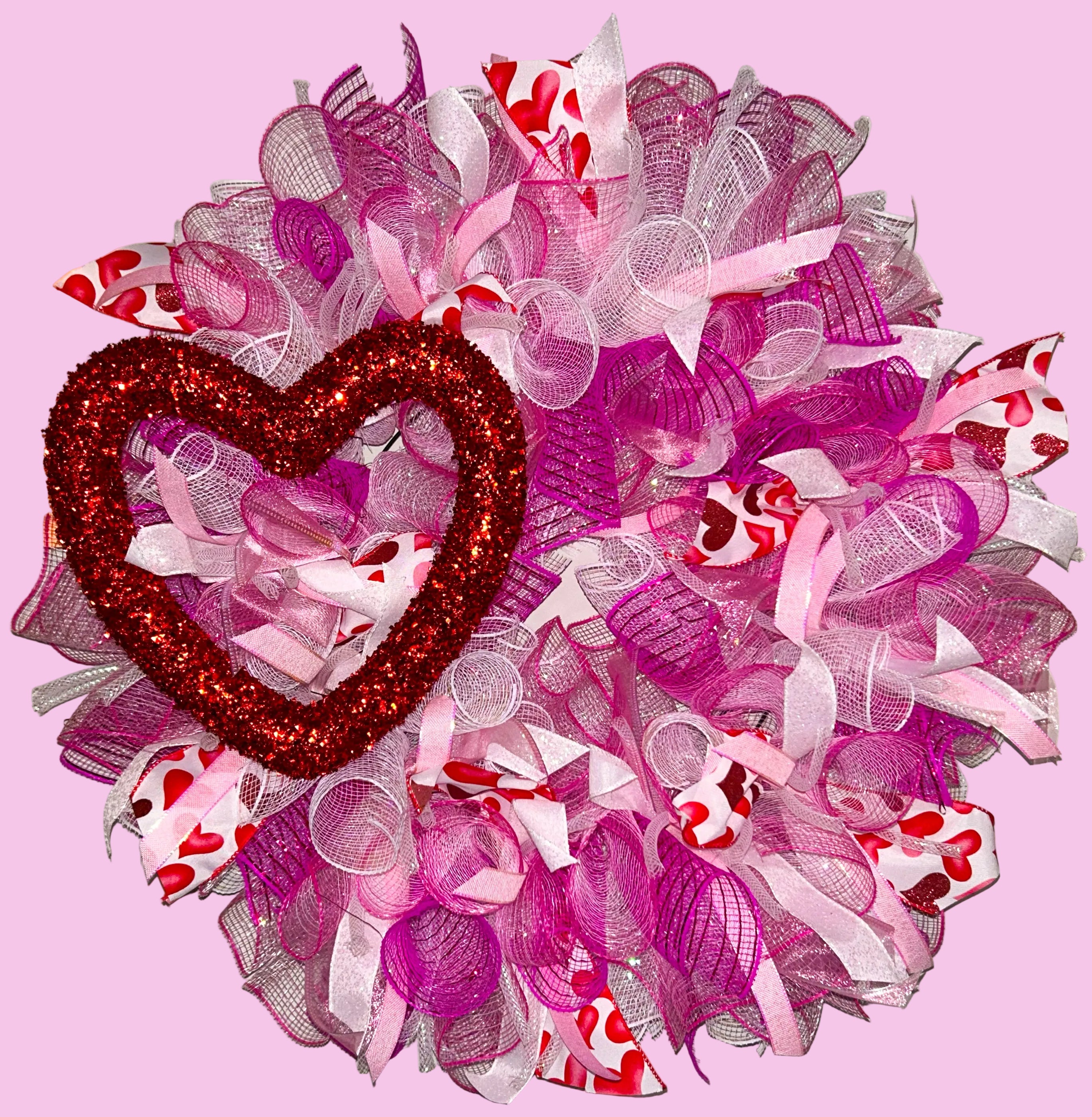 💗 Valentine’s Day Heart Wreath | Pink & Red Mesh Door Wreath