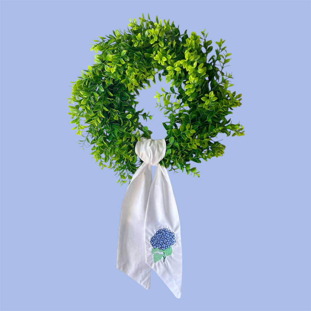 🤍🌿 Embroidered Hydrangea Wreath Sash