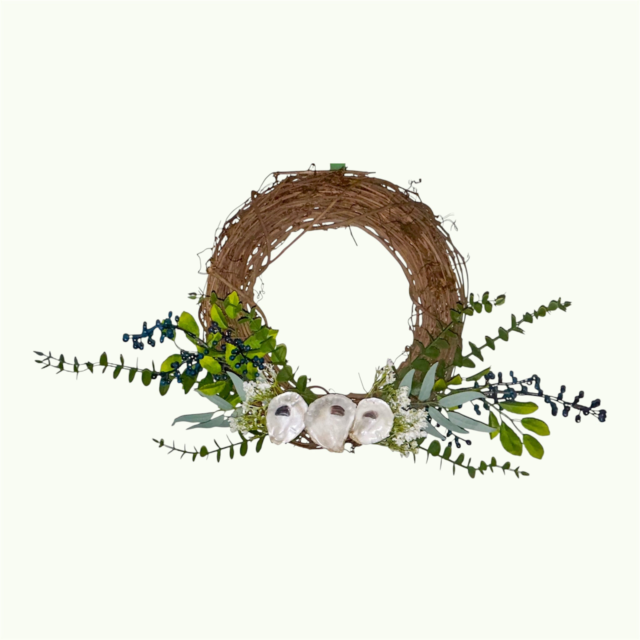 Coastal Blues Eucalyptus & Oyster Shell Wreath - 14”